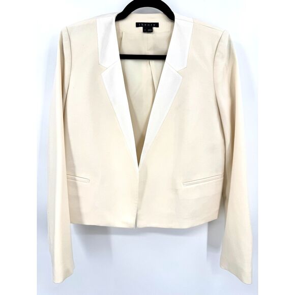Theory Jackets & Blazers - THEORY Cream Nabiel C Modern Virgin Wool Satin Lapel Buttonless Blazer Size 6